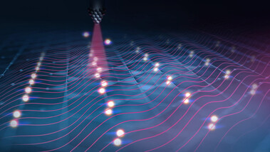 Illustration von Kagome-Metallen mit leuchtendem Gitter und Lichtpunkten in futuristischer Darstellung.